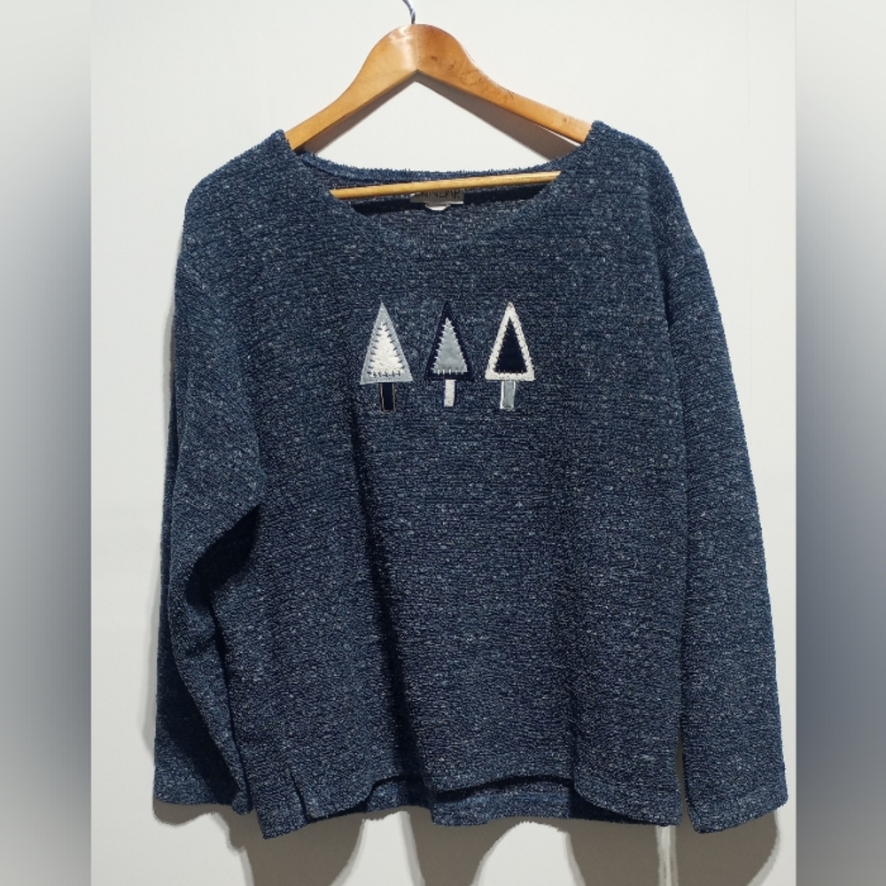 Vintage Brindar Embroidered Tree Sweater Blue Gray White Size 2XL
